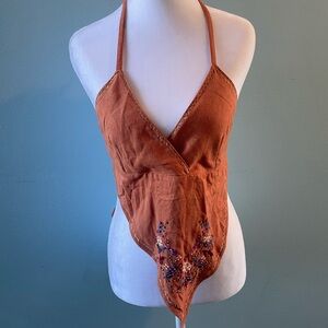 Embroidered Halter Top in Rust